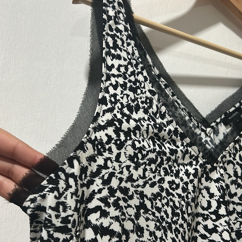 HALOGEN WOMENS RAW EDGE TANK BLACK LEOPARD PRINT Sz 1 - Picture 10 of 11